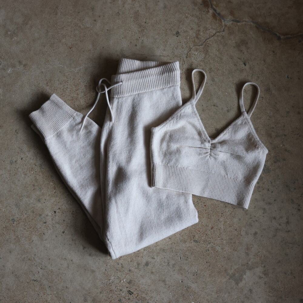 H&M Cream Knit Lounge Set Medium | Matching Cami & Jogger Pants